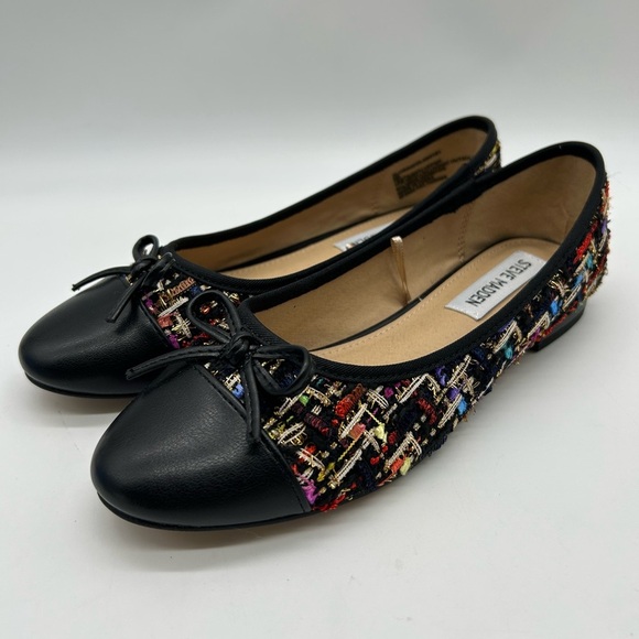 Steve Madden Glossier Colorful Tweed Bow Ballet Flats Black Cap Toe Women’s 10 - Picture 5 of 9